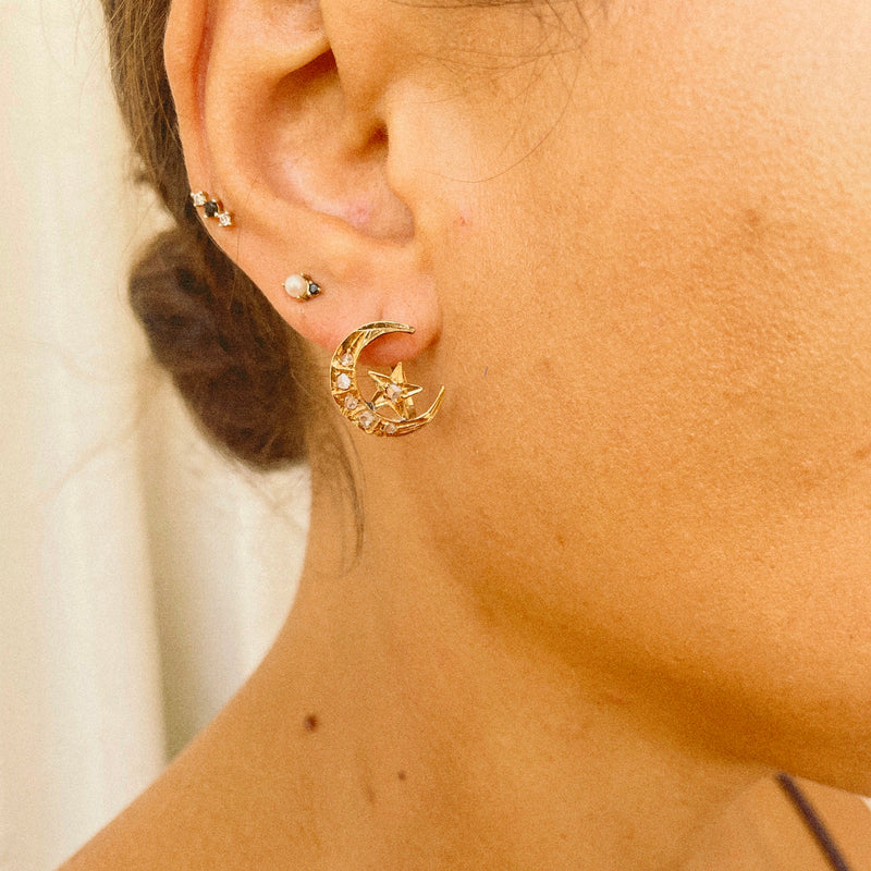 Moon and Star Drop Earrings