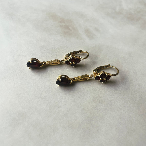 Flower Garnet Drop Earrings